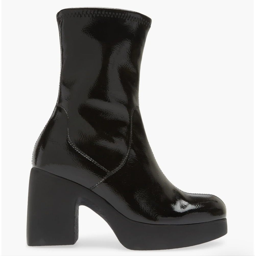 Platform Ankle Boots in Black Patent